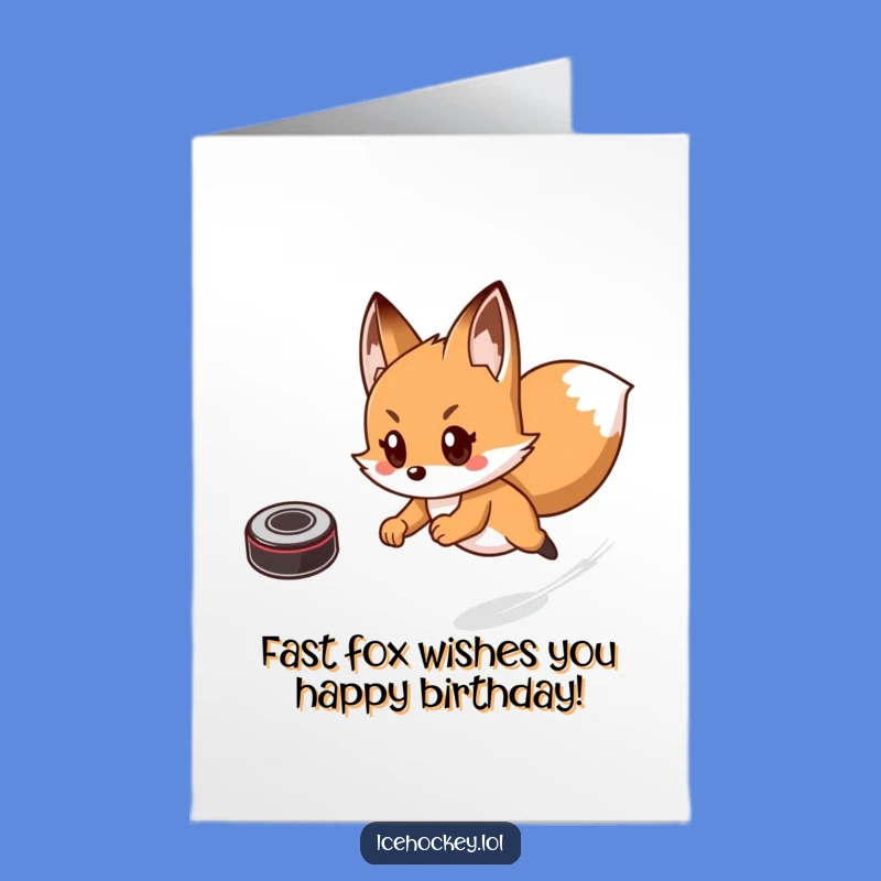 Free Printable Funny Fox Hockey Birthday Card, Downloadable DIY Greeting for Him
