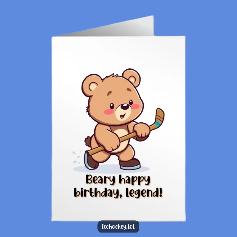 Free Printable Hockey Bear Cub Birthday Card - Funny Downloadable Gift for Hockey Fans