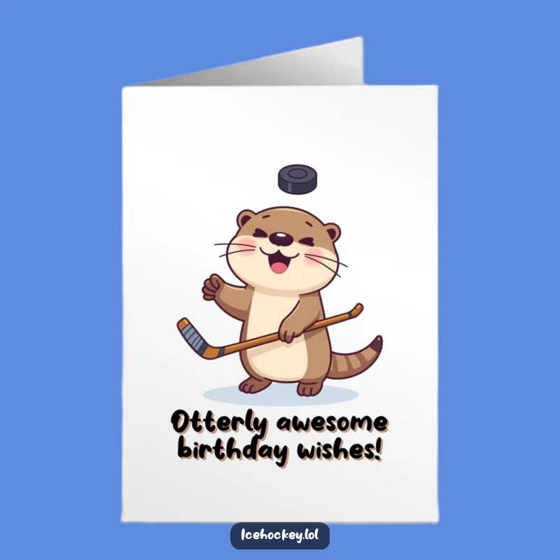 Free Printable Otter Hockey Birthday Card: Funny Juggling Animal Downloadable Gift