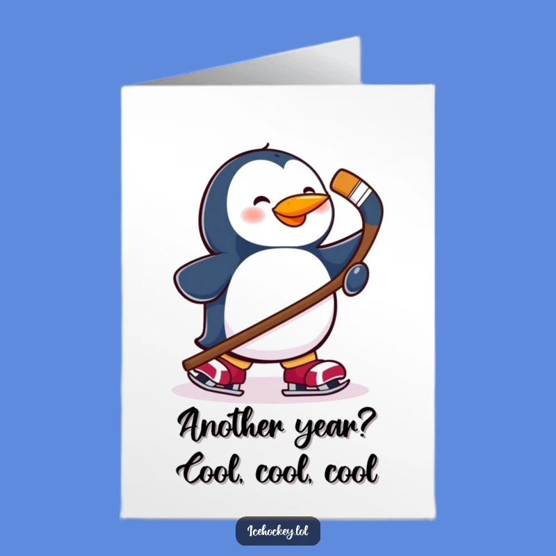 Free Printable Penguin Birthday Card - Funny Hockey Theme Downloadable Gift