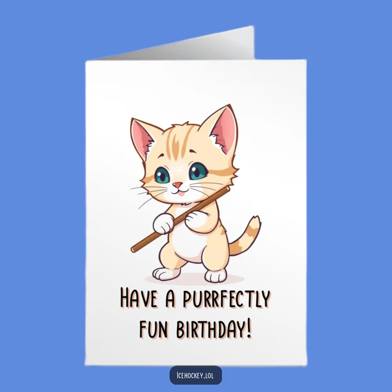 Free Printable Birthday Card: Wobbly Kitten Hockey Champ Funny Downloadable Gift