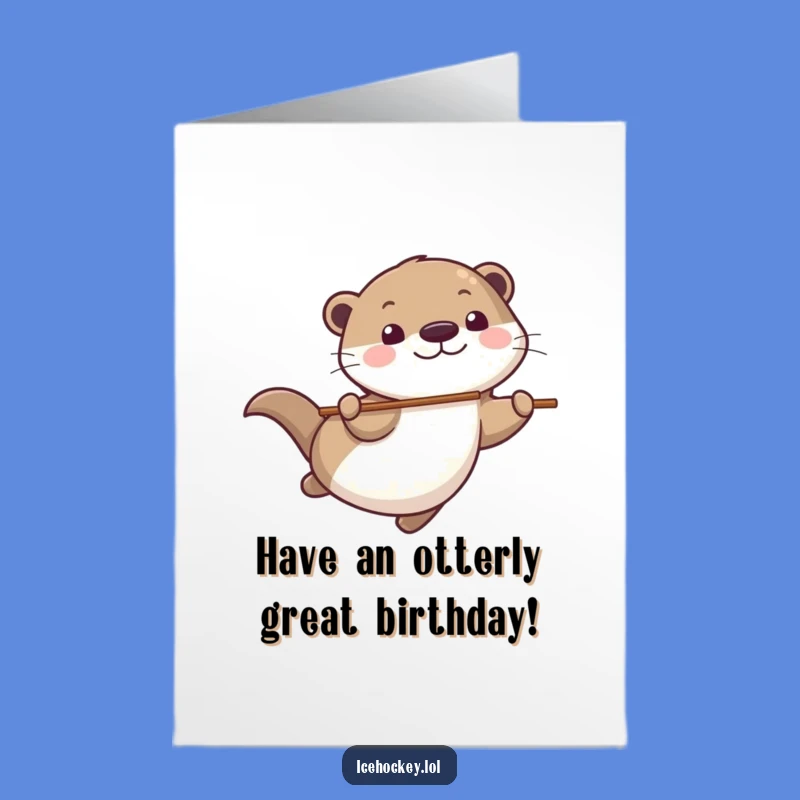 Free Printable Birthday Card: Playful Otter Hockey Gift for Joyful Wishes
