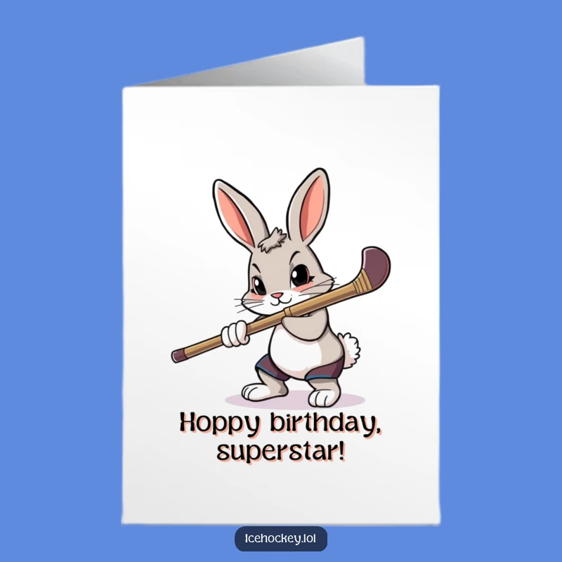 Free Printable Birthday Card: Hockey Rabbit Aiming for a Fun Downloadable Gift!