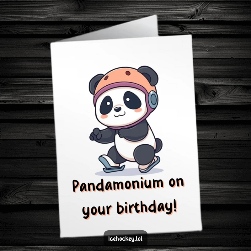 Funny Free Printable Birthday Card: A playful panda in a helmet hilariously trips while trying to skate, creating a comical scene.