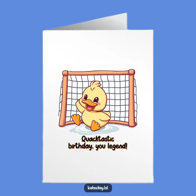 Free Printable Birthday Card: Delighted Duck Scores Goal - Funny Downloadable Gift!
