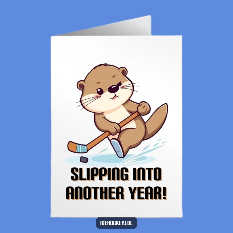 Free Printable Birthday Card: Hockey Otter's Slapshot Wish, Funny Downloadable