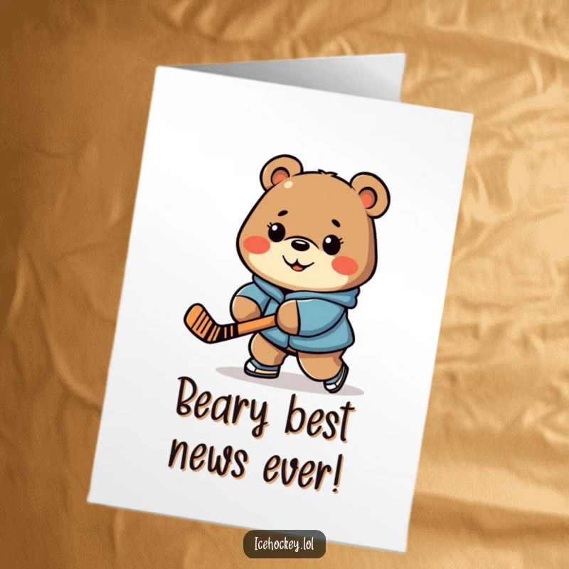 Funny free printable congratulations card: A determined bear stick-handles a puck with focus, celebrating a major achievement.