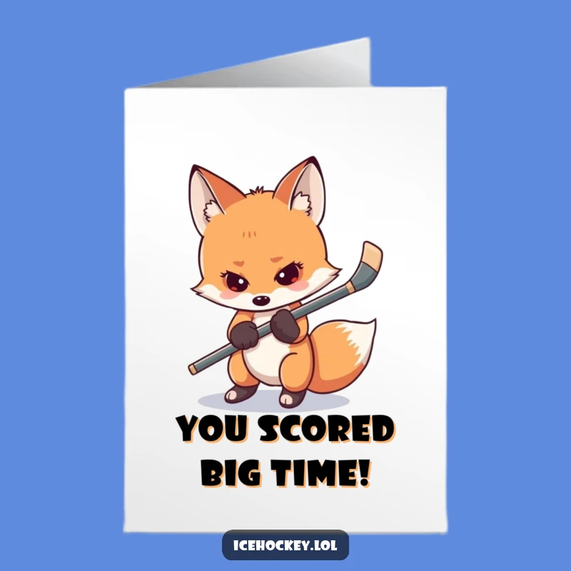 Free Printable Congrats Card: Shy Fox Hockey, Humorous Downloadable Gift
