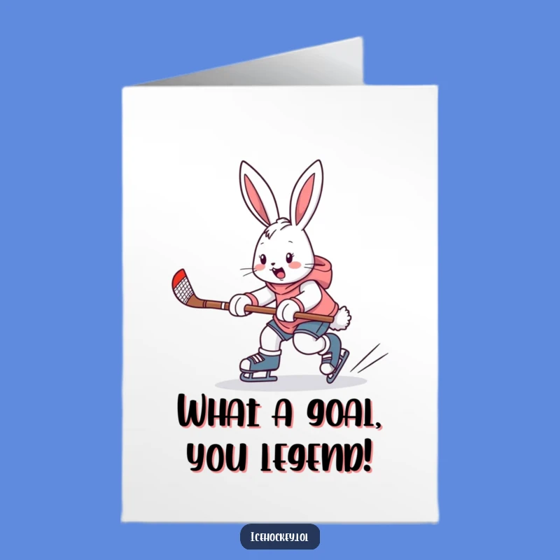 Free Printable Congrats Card: Speedy Hockey Bunny Score Humor Downloadable Gift