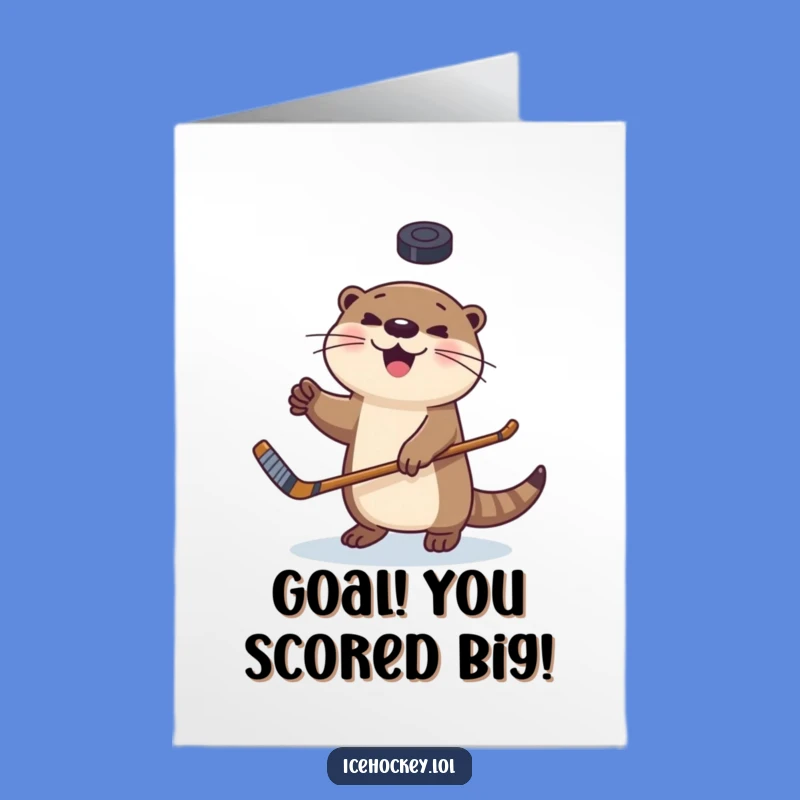 Free Printable Otter Hockey Congrats Card: Funny Juggling Animal for Wins Download