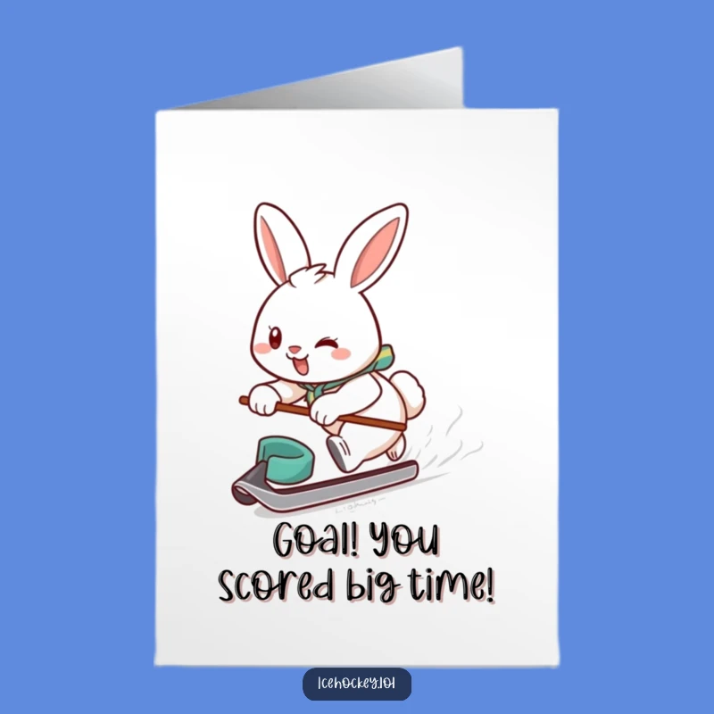 Free Printable Hockey Bunny Congrats Card: Funny Downloadable Gift for Winners