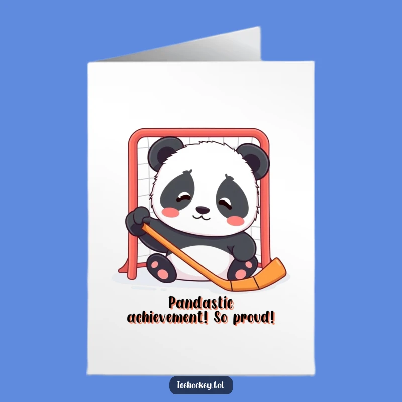 Free Printable Congrats Card: Panda's Hockey Net Quandary, Downloadable Humor