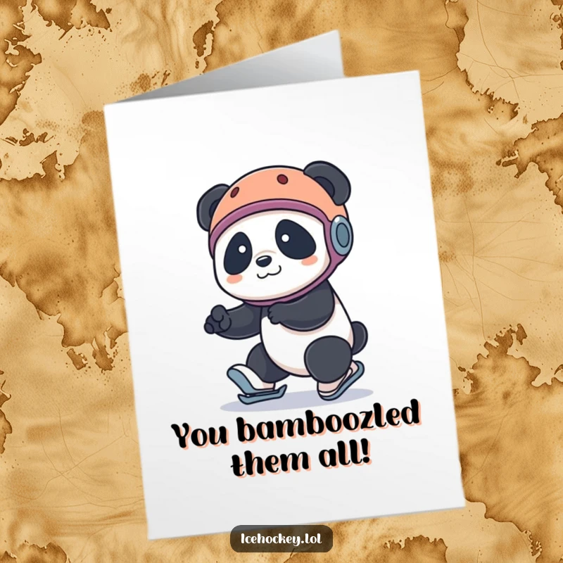 Funny Free Printable Congrats Card: A panda wearing a helmet hilariously trips on skates, offering a funny take on challenges.