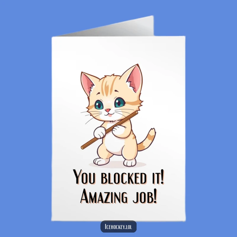 Free Printable Congrats Card: Wobbly Kitten Hockey for a Cute Downloadable Gift