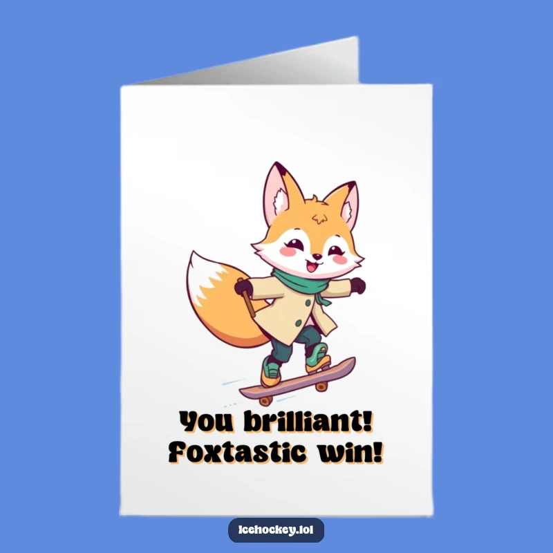 Free Printable Congrats Card: Skating Fox, Celebrate Achievements with Speed