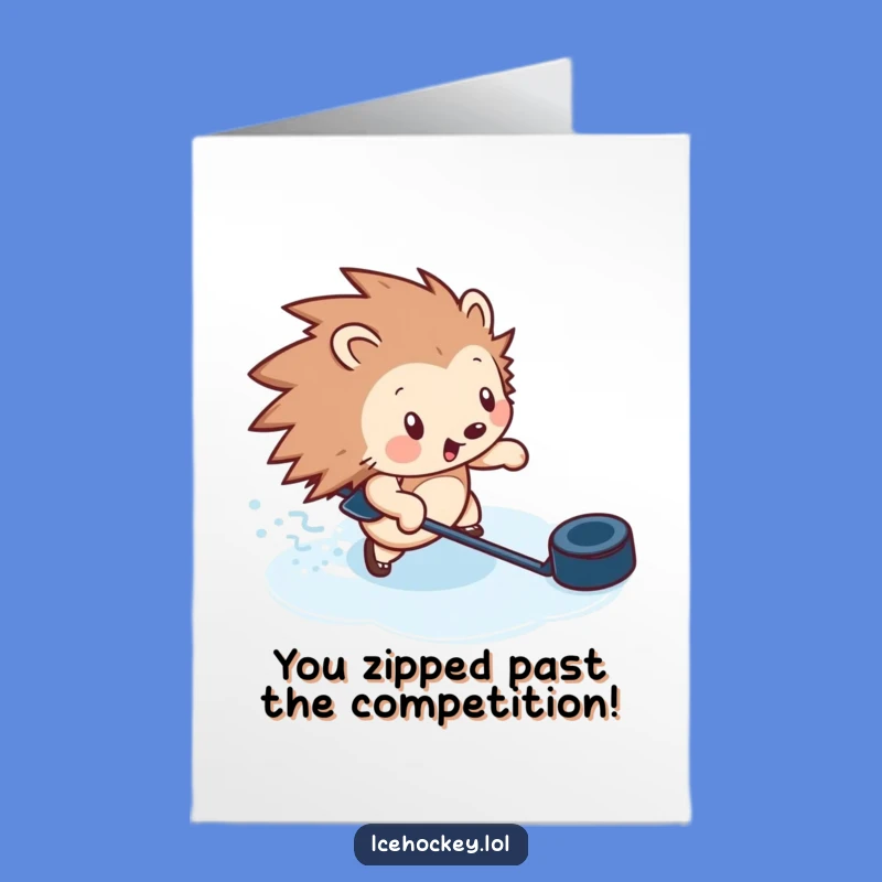 Free Printable Congrats Card: Hedgehog's Hockey Prowess for Your Win