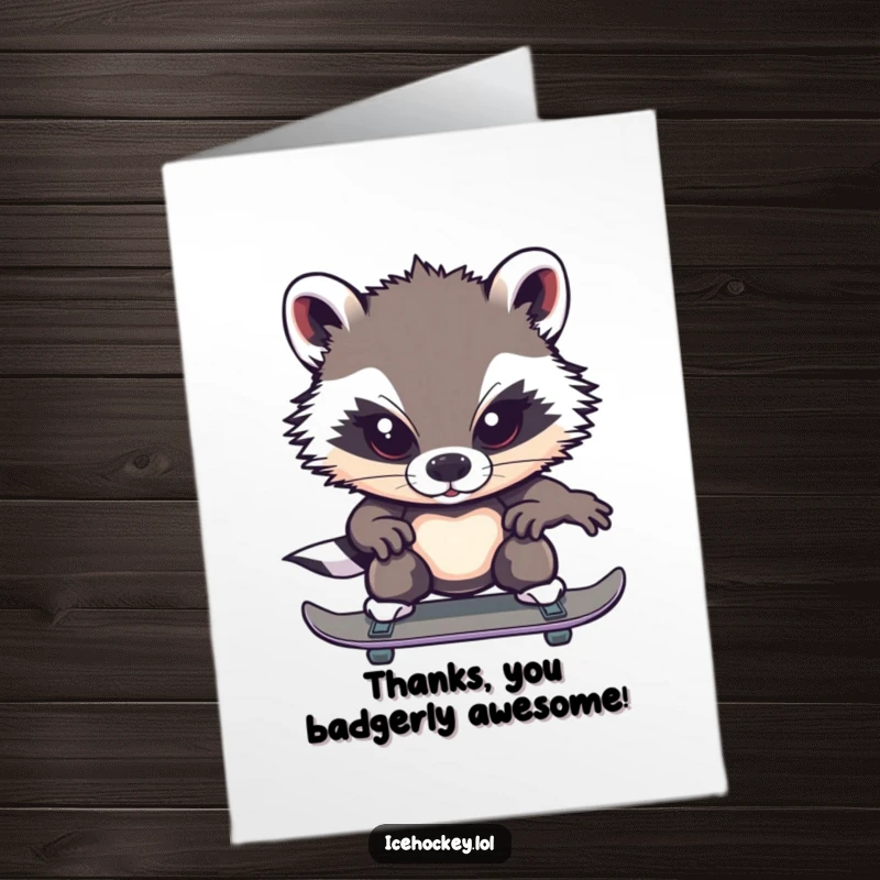 Funny Free Printable Thank You Card: A brave badger skates with intense focus, showing focused gratitude.