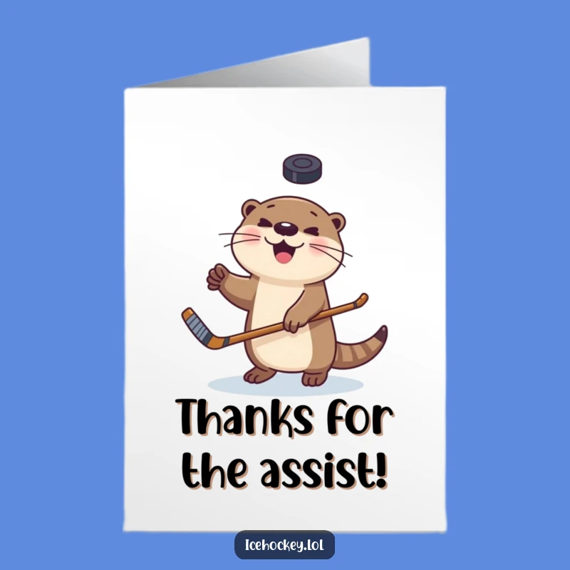Free Printable Otter Hockey Thank You Card: Funny Juggling Animal for Gratitude Download