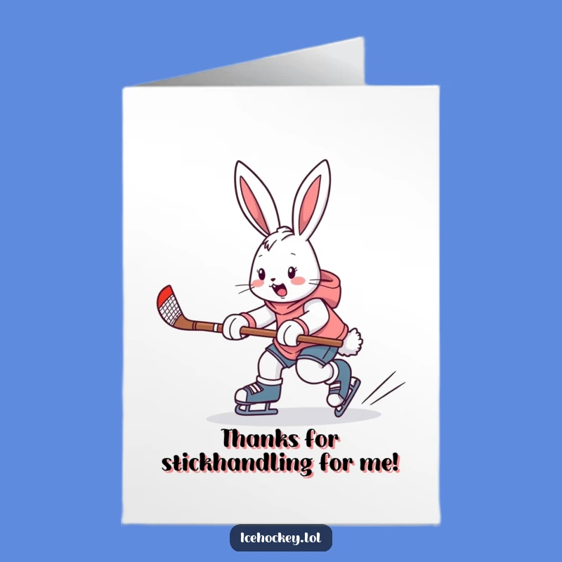 Free Printable Thank You Card: Puckish Hockey Bunny Humor Downloadable Gift