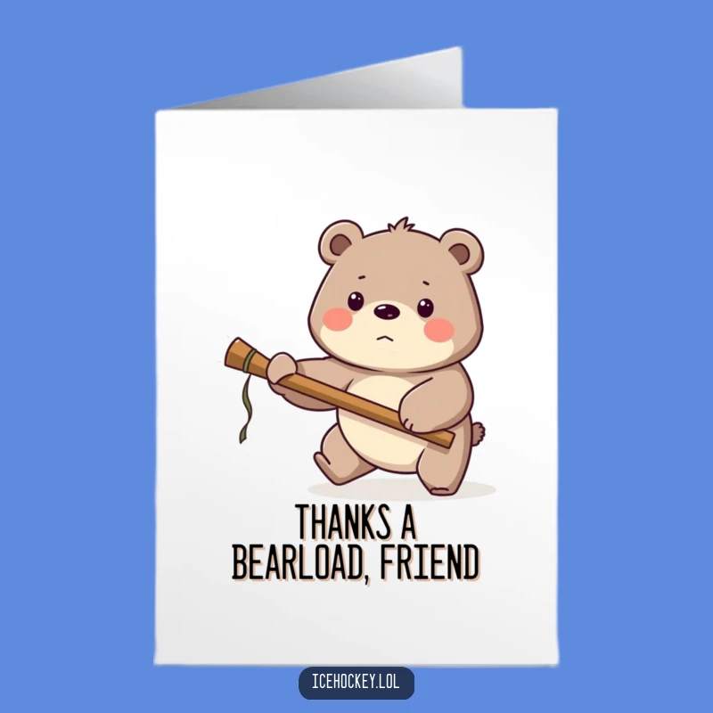 Free Printable Thank You Card: Guarding Bear Hockey Pose, Sweet Downloadable Appreciation Gift