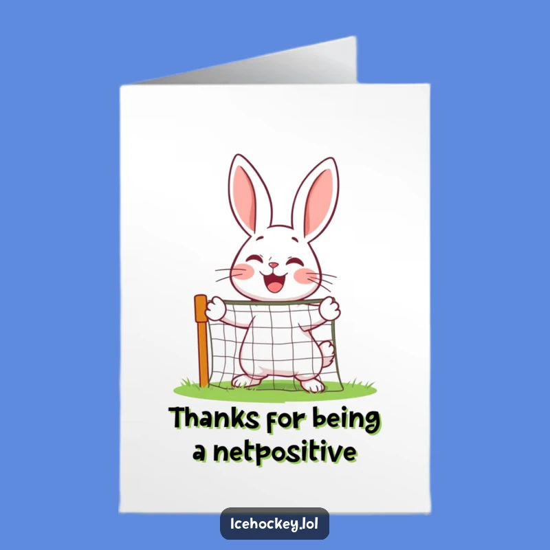 Free Printable Thank You Card: Grateful Rabbit Goalie Blocking Thanks Downloadable Gift