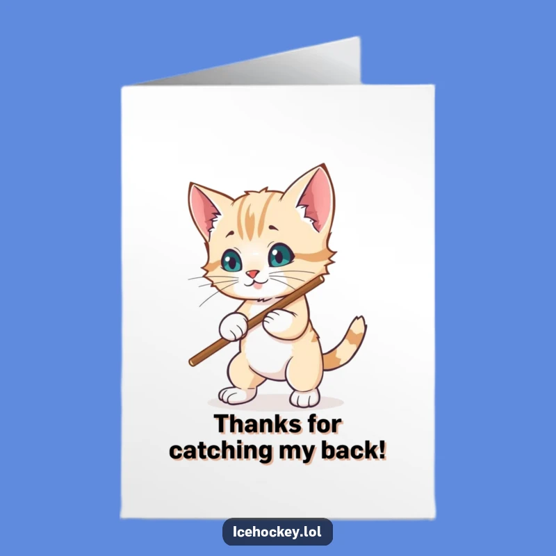 Free Printable Thank You Card: Wobbly Kitten Hockey Goalie Funny Downloadable Gift