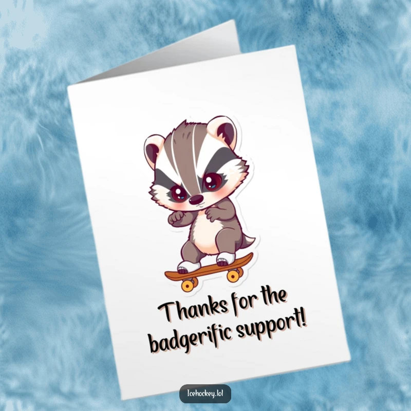 Funny Free Printable Thank You Card: A brave badger skates with intense concentration, thanking you.