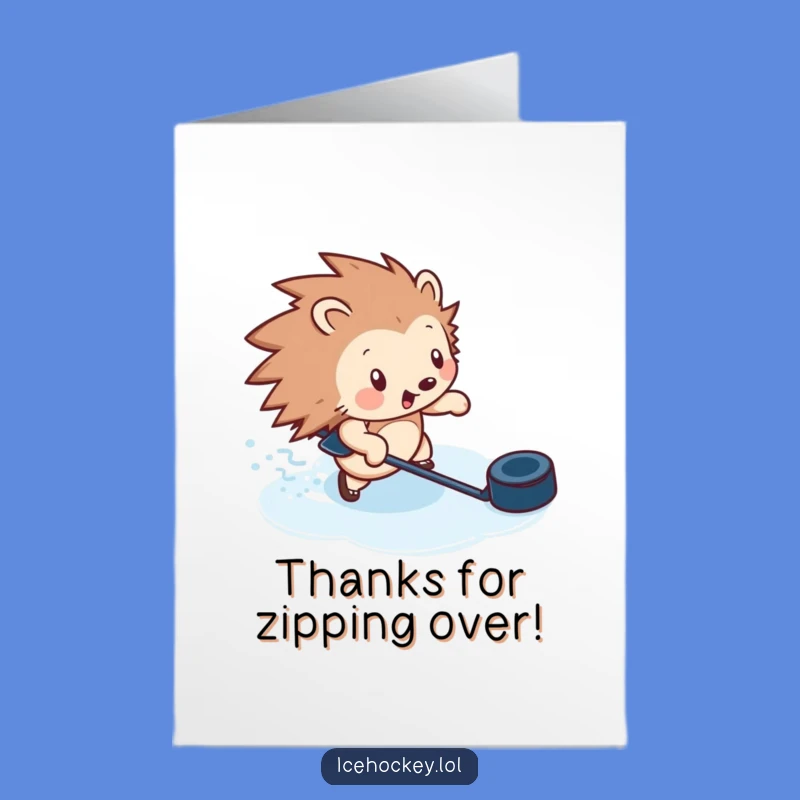 Free Printable Thank You Card: Hedgehog's Hockey Speed for Your Kindness