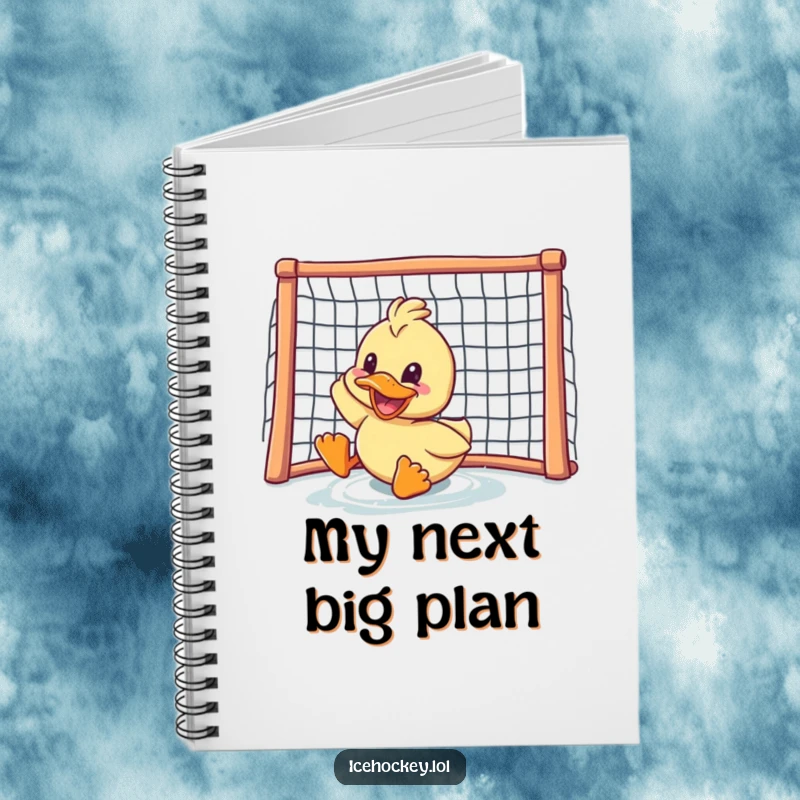 Funny duck notebook: a delighted duck with a grin sliding on hockey ice, inspiring creative thoughts and game strategies.
