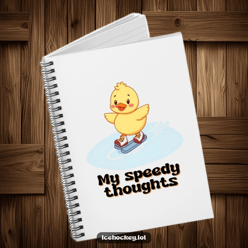 Funny Duckling Notebook: Cheerful duckling gliding on roller skates across ice, perfect for jotting down notes and inspired thoughts.