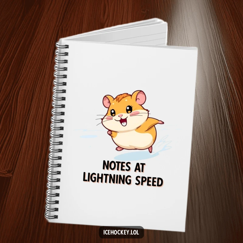 Funny Hamster Speed Notebook: A smiling hamster races fast across the ice, inspiring humorous and efficient note-taking.