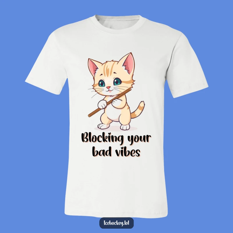 Funny Kitten Hockey T-Shirt: Wobbly Blocker Defends Goal, Ideal Fun Gift