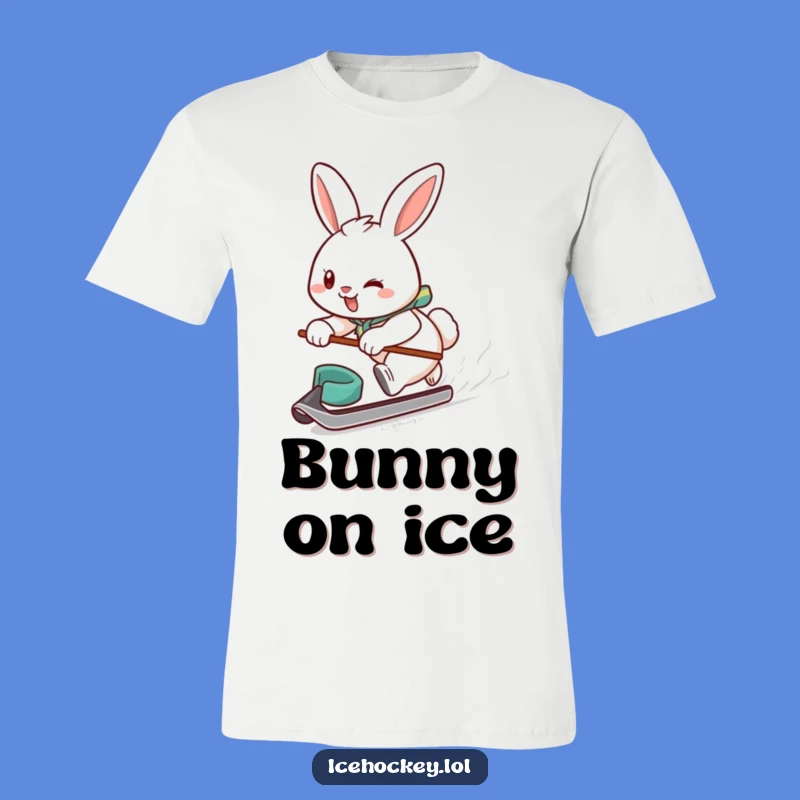 Funny Bunny Hockey T-Shirt - Determined Player Gliding with Puck