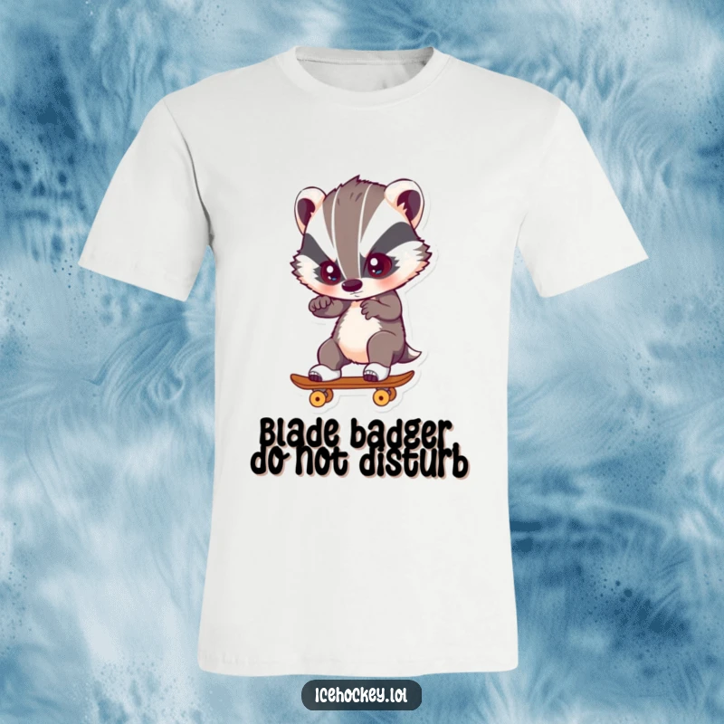 Funny T-Shirt with a brave badger intensely focused while skating, embodying determination and athletic prowess.