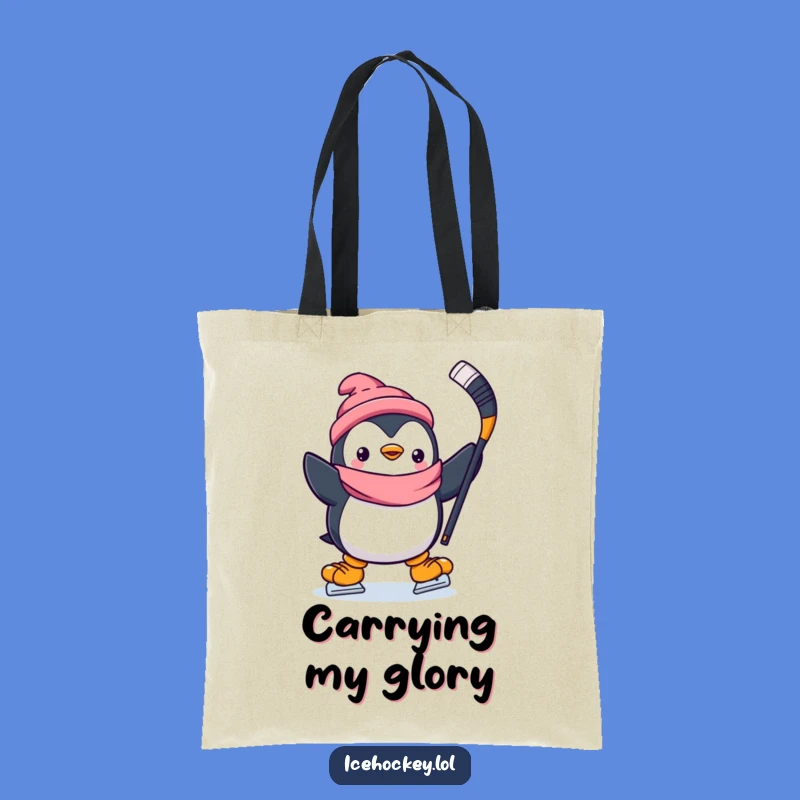 Funny Penguin Hockey Tote Bag: Carry Your Day with a Happy Skater - Great Funny Gift
