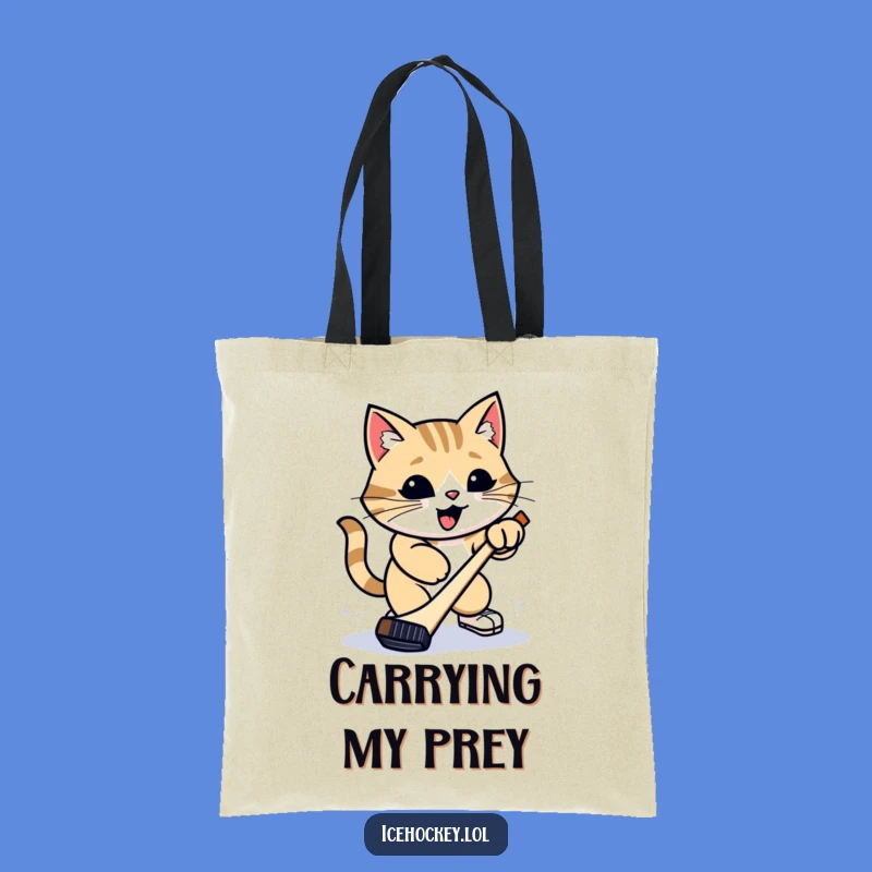 Funny Cat Hockey Tote Bag: Proud Feline Slap Shot Carry-All