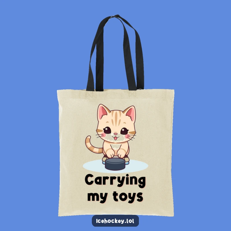 Funny Kitten Hockey Tote Bag: Alert Goalie - Cute & Practical Funny Gift