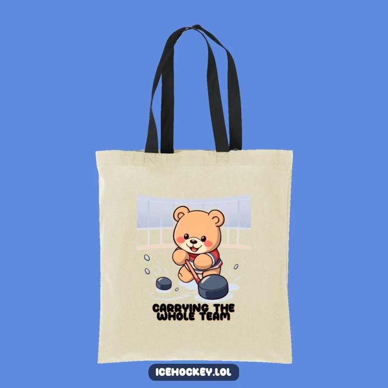 Funny Hockey Bear Tote Bag: Durable Bear Shooting Puck, Ideal Funny Gift