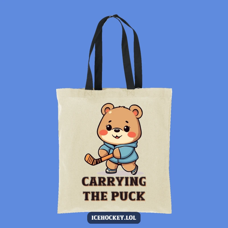 Funny Bear Tote Bag - Durable Hockey Carryall, Hilarious Funny Gift