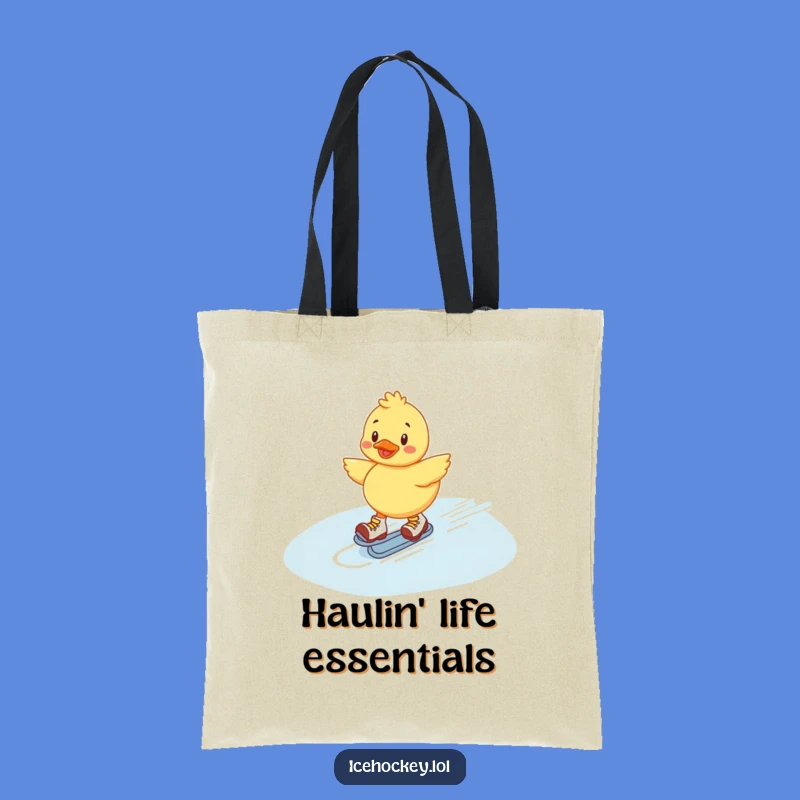 Funny Duckling Tote Bag: Cheerful Roller Skater's Sliding Fun for Errands